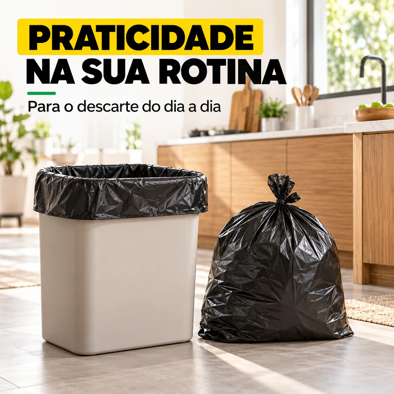 Criativo Praticidade na sua rotina com lixeira de cozinha forrada e saco fechado